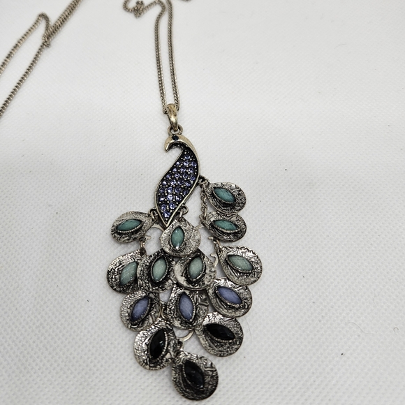 Vintage French Designer Necklace   Peacock  Feathers with Enamel - Picture 3 of 4